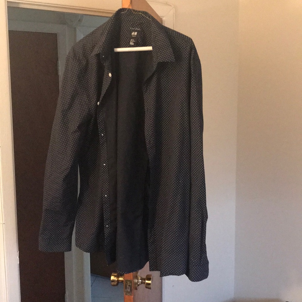 H&M Polka Dot Navy Blue Button Down Shirt